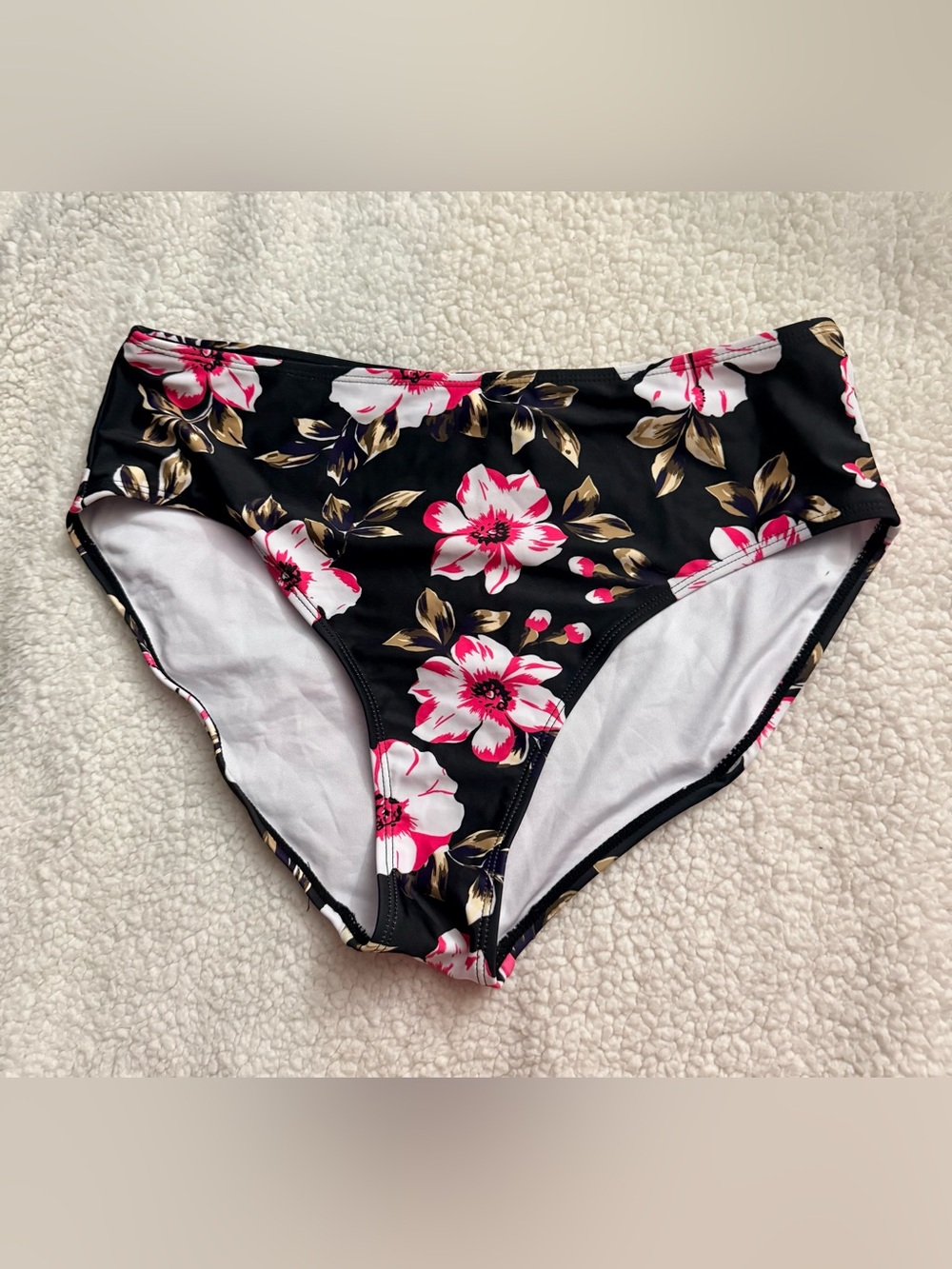 High-Waist Black Floral Swim Bikini Bottoms